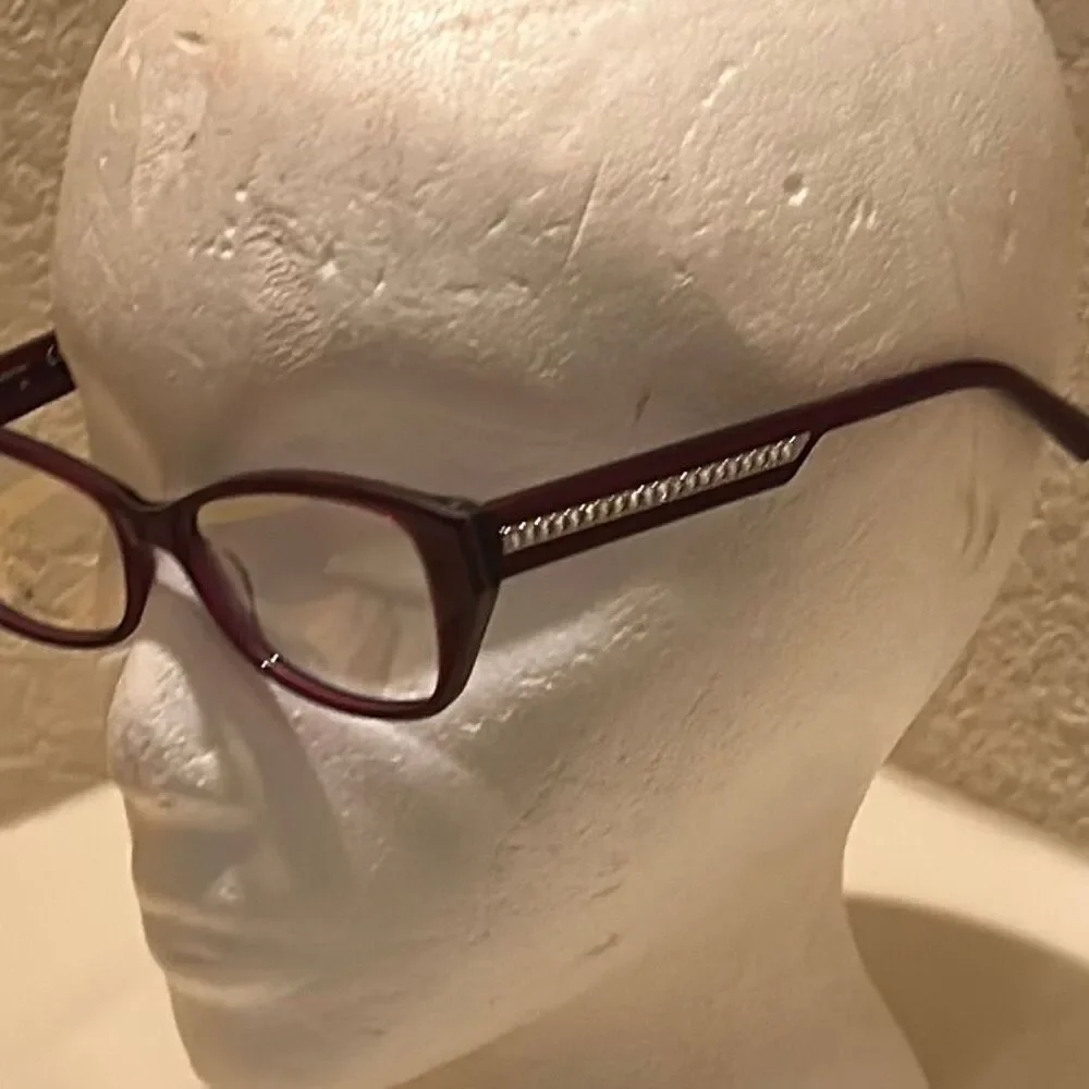 Swarovski Crystal Side Eyeglasses Burgundy Red Statement Twee Teacher Secretary